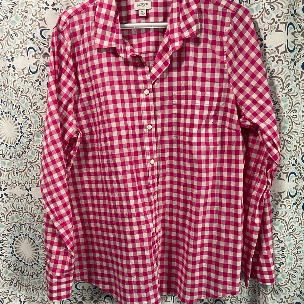 New without tags pink plaid J Crew button down
